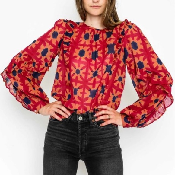 Banjanan Margot Shibori Clamp Dye Geometric Print Blouse - Picture 13 of 16